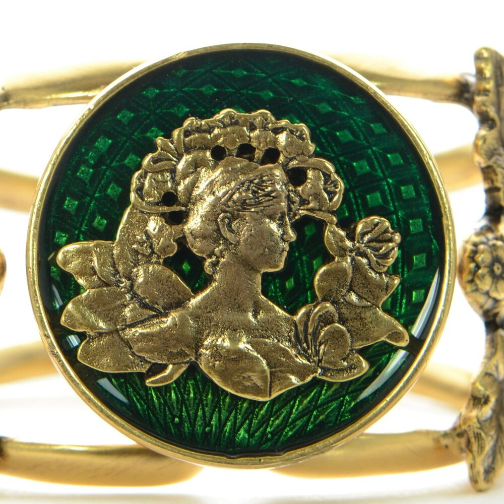 Oscar de la Renta Golgtone & Green Cuff Bracelet - Picture 4 of 8